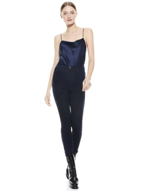 Pants Women Alice Olivia MIKAH SINGLE BUTTON SUEDE PANT Navy