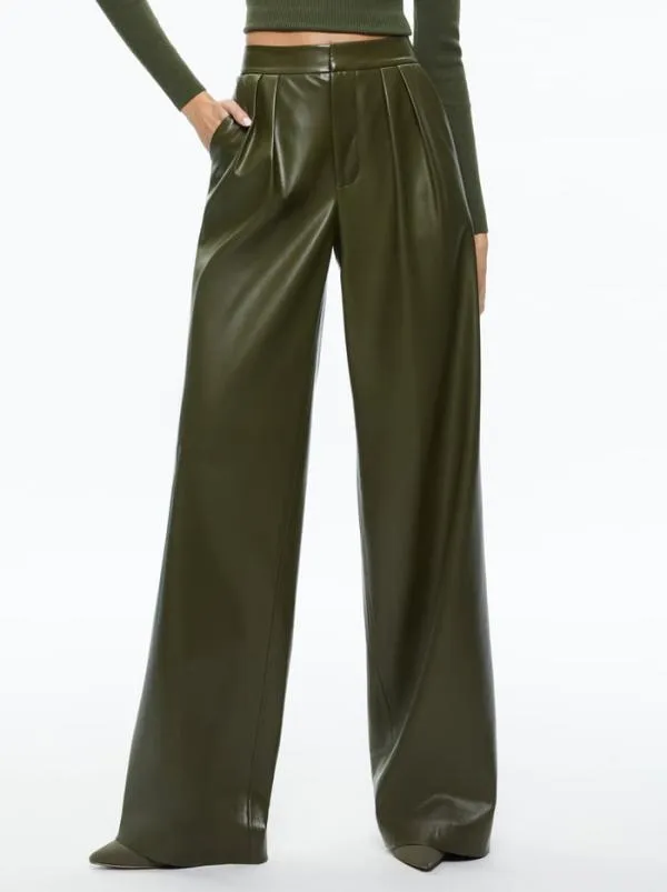 Pants Women Alice Olivia POMPEY VEGAN LEATHER PANT Olive