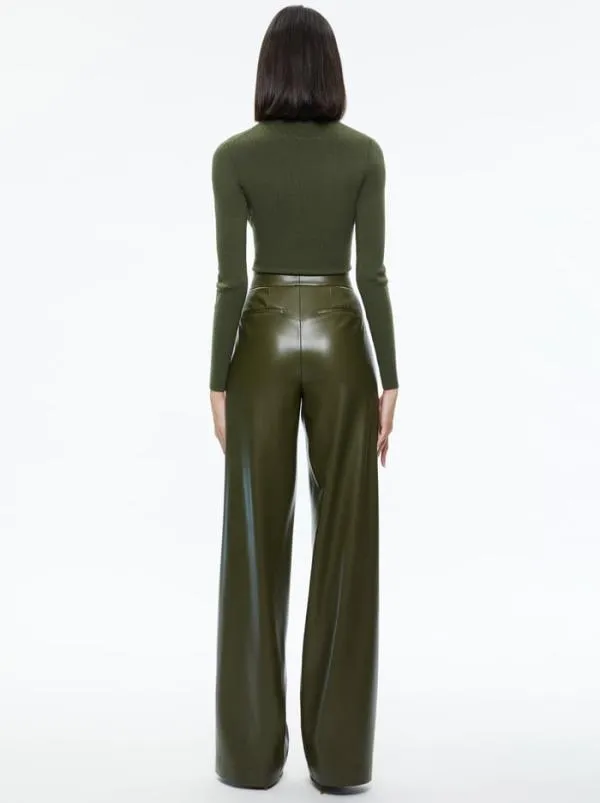 Pants Women Alice Olivia POMPEY VEGAN LEATHER PANT Olive