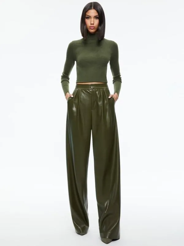 Pants Women Alice Olivia POMPEY VEGAN LEATHER PANT Olive