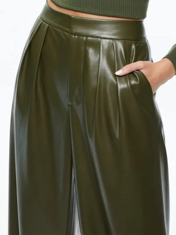 Pants Women Alice Olivia POMPEY VEGAN LEATHER PANT Olive