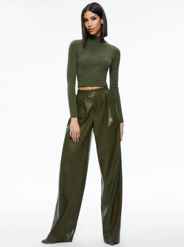 Pants Women Alice Olivia POMPEY VEGAN LEATHER PANT Olive