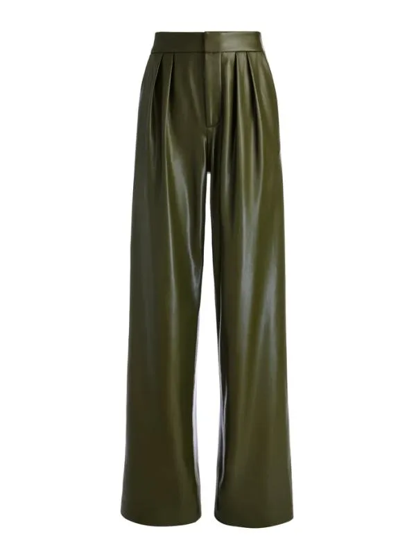 Pants Women Alice Olivia POMPEY VEGAN LEATHER PANT Olive