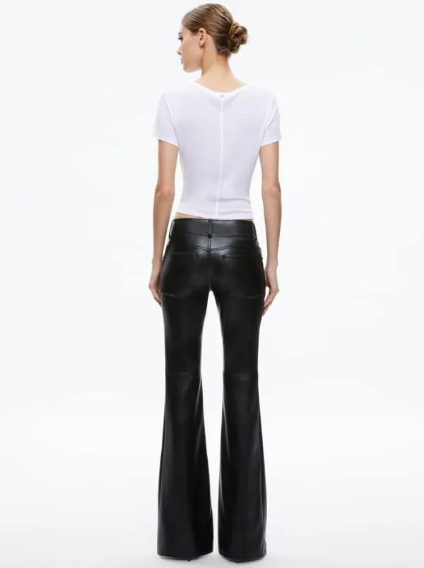 Pants Women Alice Olivia STACEY VEGAN LEATHER BELL BOTTOM Black