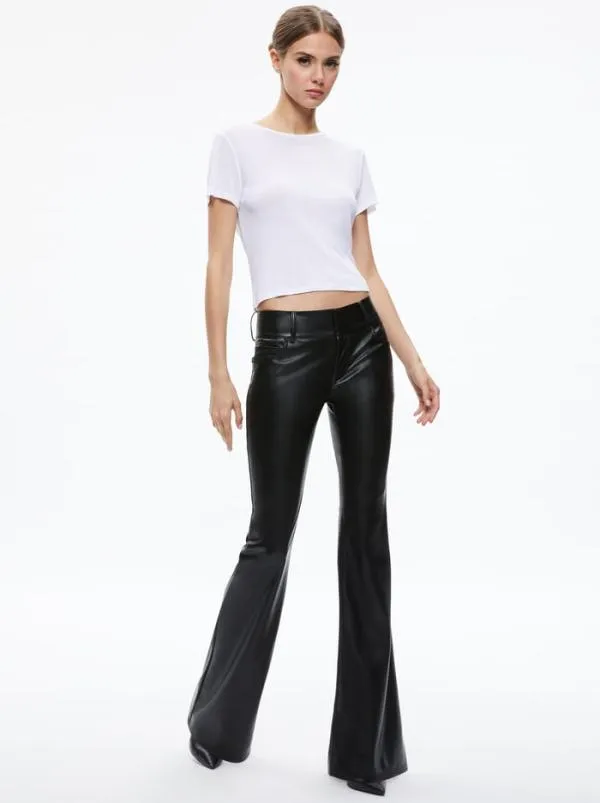 Pants Women Alice Olivia STACEY VEGAN LEATHER BELL BOTTOM Black