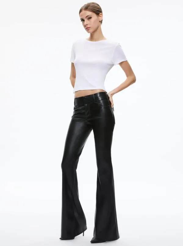Pants Women Alice Olivia STACEY VEGAN LEATHER BELL BOTTOM Black