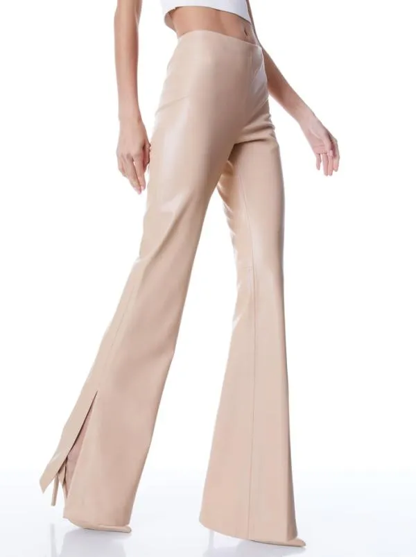 Pants Women Alice Olivia TEENY VEGAN LEATHER SIDE SLIT PANT Almond