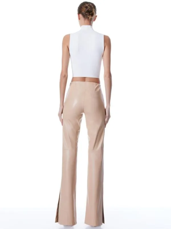 Pants Women Alice Olivia TEENY VEGAN LEATHER SIDE SLIT PANT Almond