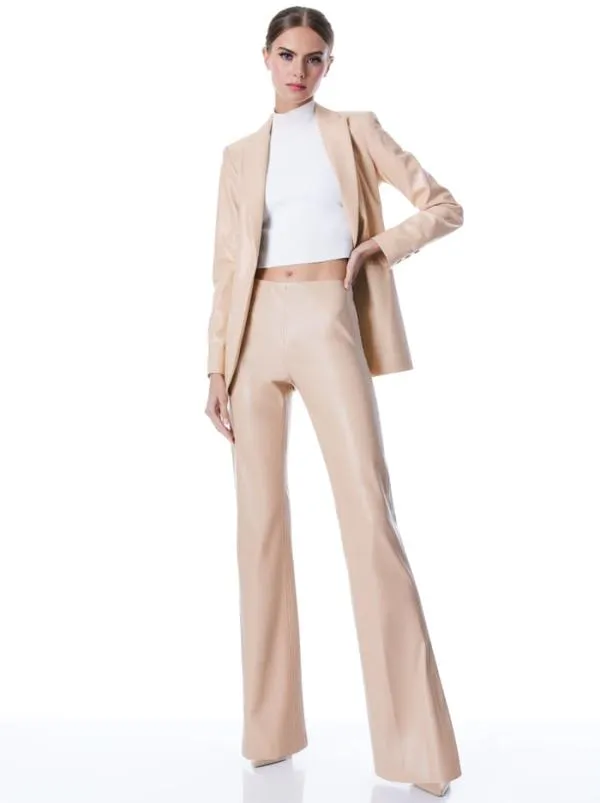 Pants Women Alice Olivia TEENY VEGAN LEATHER SIDE SLIT PANT Almond