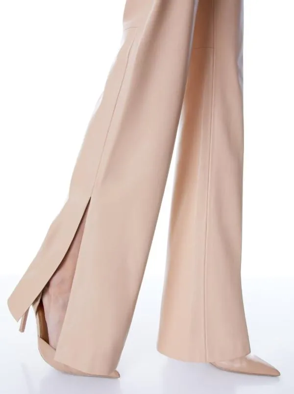 Pants Women Alice Olivia TEENY VEGAN LEATHER SIDE SLIT PANT Almond