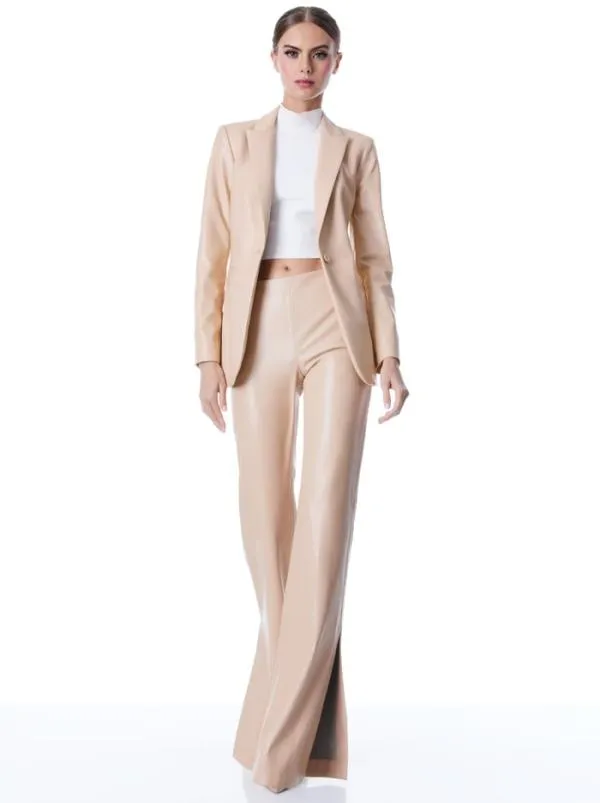 Pants Women Alice Olivia TEENY VEGAN LEATHER SIDE SLIT PANT Almond