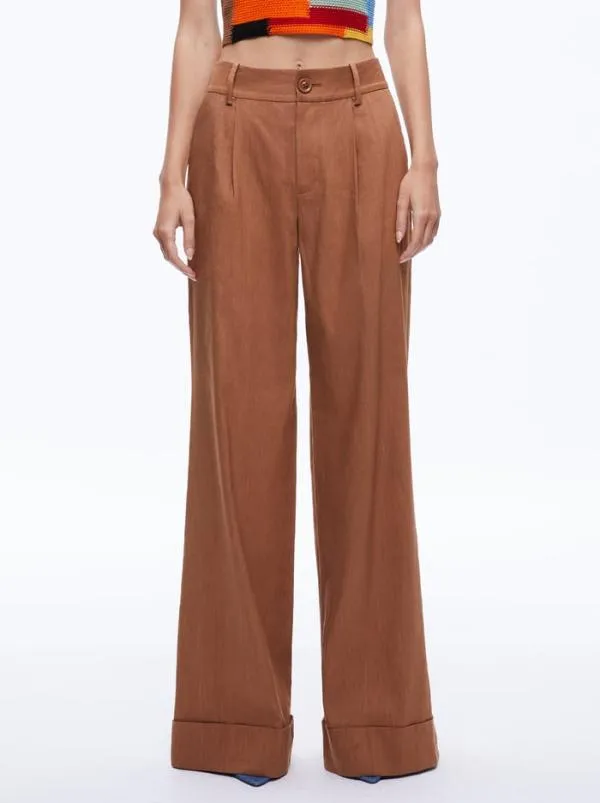 Pants Women Alice Olivia TOMASA CUFFED LINEN TROUSER Camel