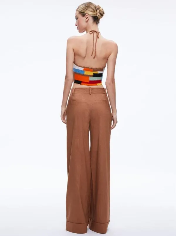 Pants Women Alice Olivia TOMASA CUFFED LINEN TROUSER Camel