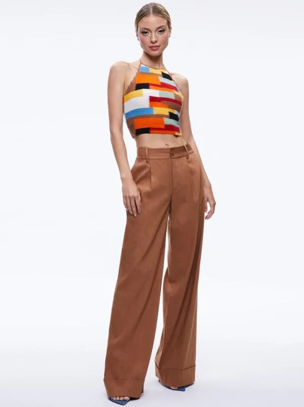 Pants Women Alice Olivia TOMASA CUFFED LINEN TROUSER Camel