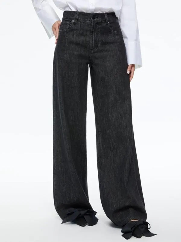 Pants Women Alice Olivia TRISH MID RISE BAGGY JEAN Maya Smooth Black