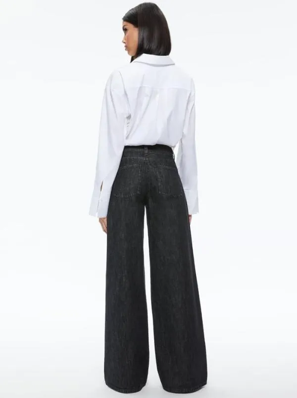 Pants Women Alice Olivia TRISH MID RISE BAGGY JEAN Maya Smooth Black