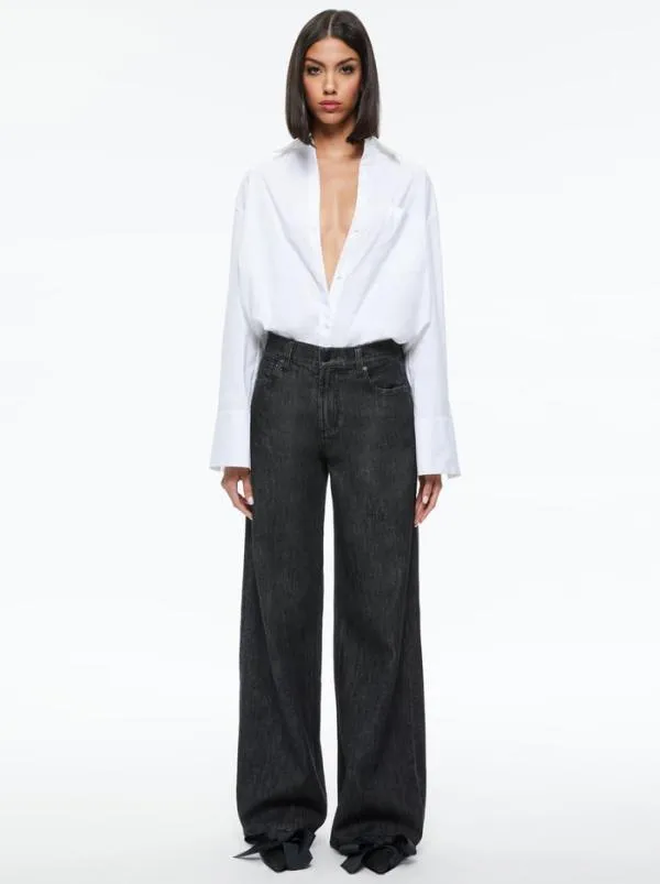 Pants Women Alice Olivia TRISH MID RISE BAGGY JEAN Maya Smooth Black