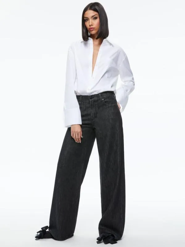 Pants Women Alice Olivia TRISH MID RISE BAGGY JEAN Maya Smooth Black