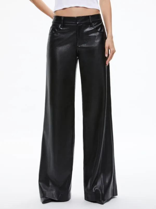 Pants Women Alice Olivia TRISH VEGAN LEATHER WIDE LEG PANT Black