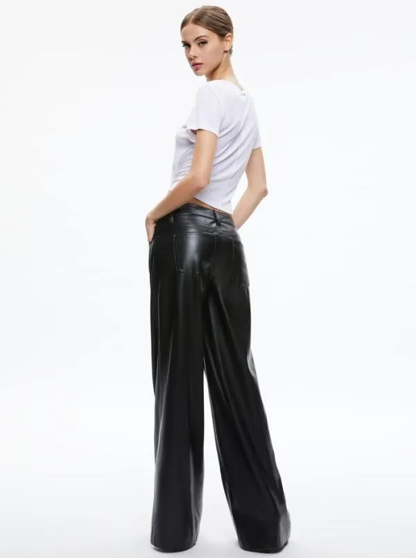 Pants Women Alice Olivia TRISH VEGAN LEATHER WIDE LEG PANT Black