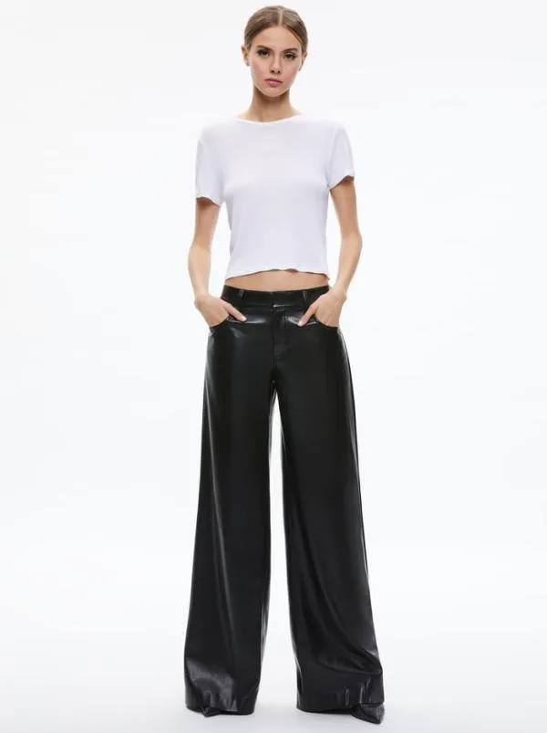 Pants Women Alice Olivia TRISH VEGAN LEATHER WIDE LEG PANT Black