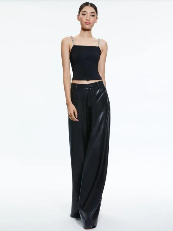 Pants Women Alice Olivia TRISH VEGAN LEATHER WIDE LEG PANT Black