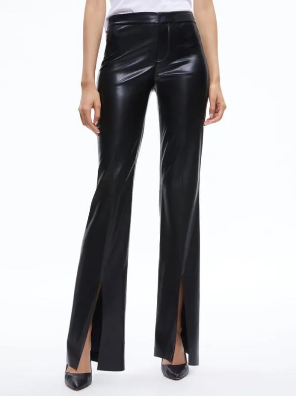 Pants Women Alice Olivia WALKER VEGAN LEATHER FRONT SLIT PANT Black