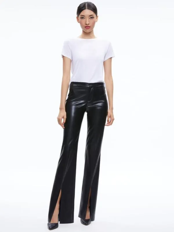 Pants Women Alice Olivia WALKER VEGAN LEATHER FRONT SLIT PANT Black