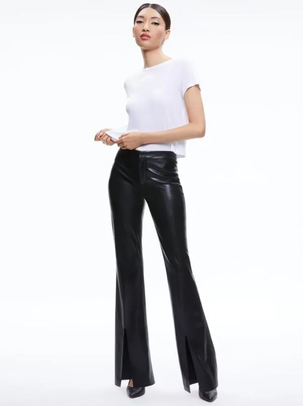 Pants Women Alice Olivia WALKER VEGAN LEATHER FRONT SLIT PANT Black