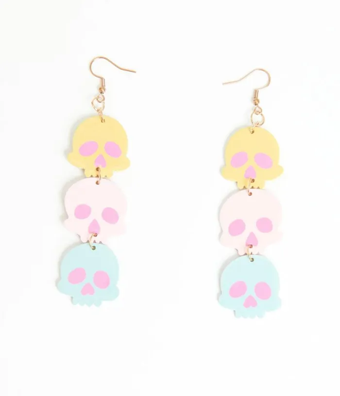 Pastel Candy Coated Skull Earrings Accessories Unique Vintage Earrings