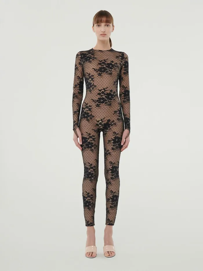Pattie Jumpsuit Vanilla Latteblack Women Wolford Trousers and Jumpsuits
