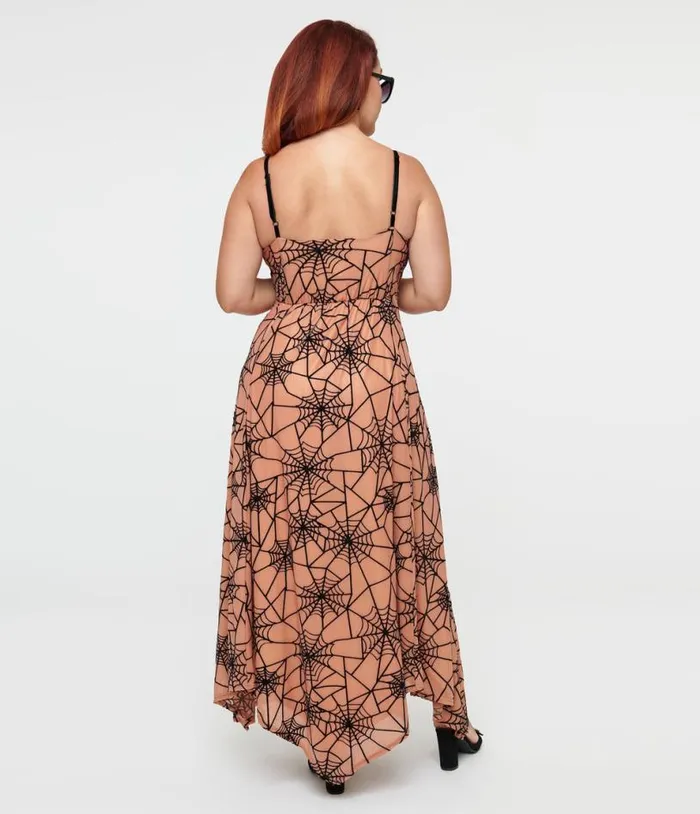 Peach and Black Spiderweb Willow Maxi Dress and Bolero Set Dresses Unique Vintage Maxi