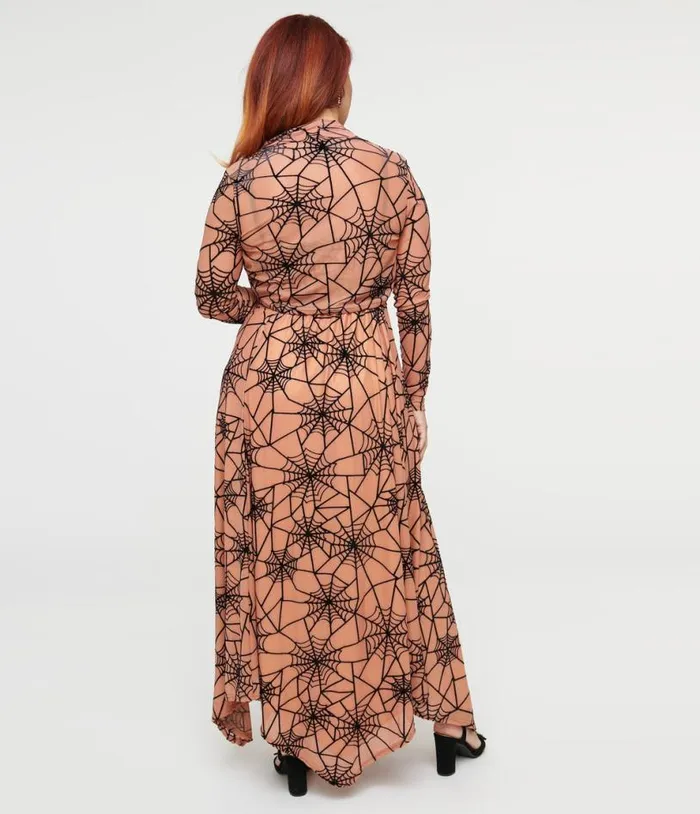 Peach and Black Spiderweb Willow Maxi Dress and Bolero Set Dresses Unique Vintage Maxi