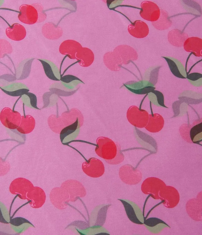 Pink and Cherries Print Hair Scarf Accessories Unique Vintage Gloves and Scarves