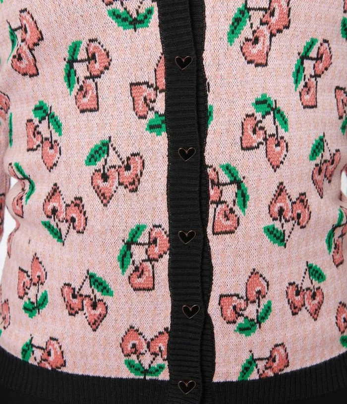Pink and Cherry Hearts Cardigan Clothing Unique Vintage Sweaters and Cardigans