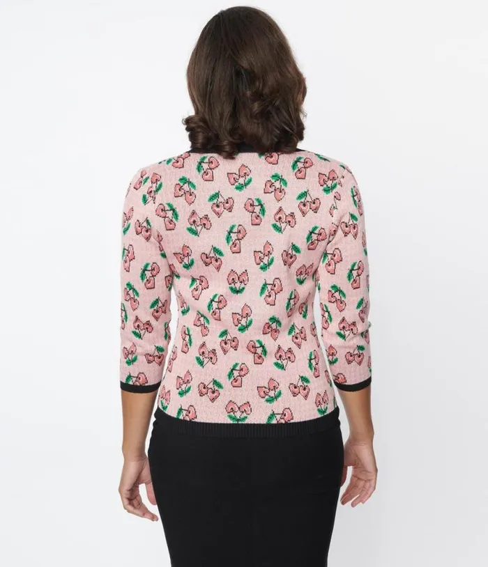 Pink and Cherry Hearts Cardigan Clothing Unique Vintage Sweaters and Cardigans
