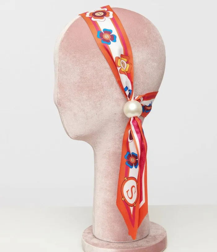 Pink and Orange Floral Pearl Fabric Headband Accessories Unique Vintage Headbands Pink and Orange Floral Pearl Fabric Headband Accessories Unique Vintage Headbands