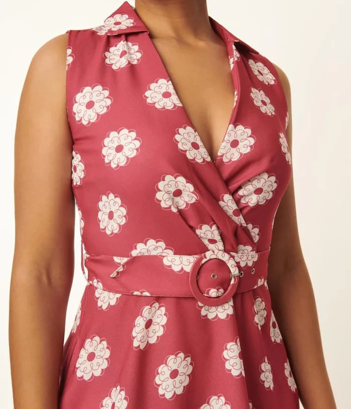 Pink and White Floral Print Midi Dress Dresses Unique Vintage Midi