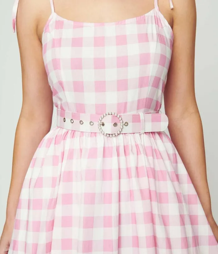 Pink and White Gingham Bobbie Swing Dress Dresses Unique Vintage Swing