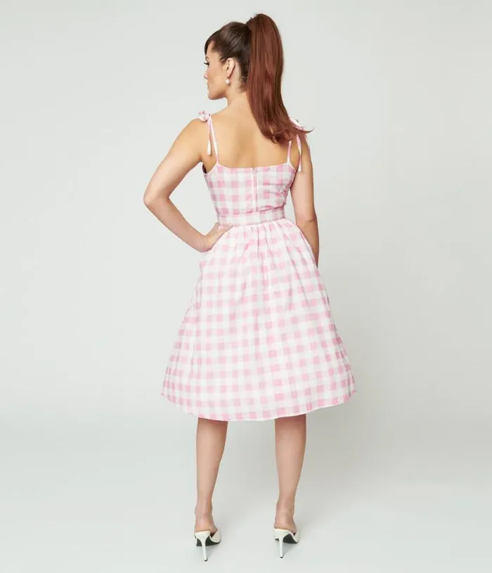 Pink and White Gingham Bobbie Swing Dress Dresses Unique Vintage Swing