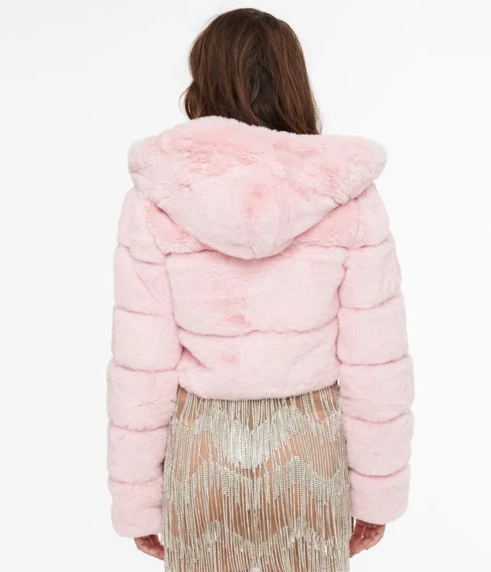 Pink Faux Fur Puffer Crop Jacket Clothing Unique Vintage Coats and Jackets