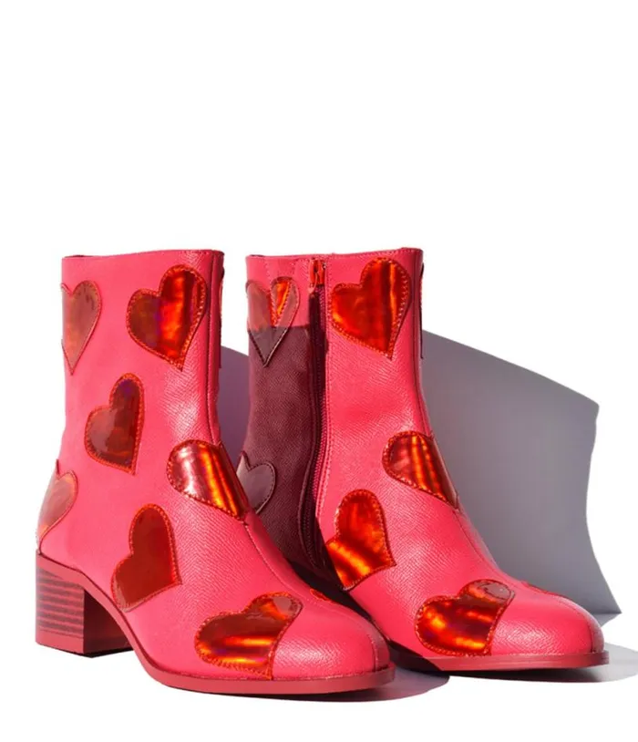 Pink Heart To Heart Ankle Boot Shoes Unique Vintage Boots