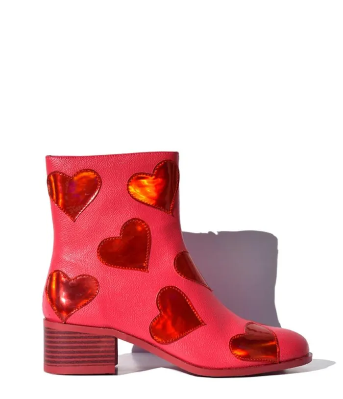 Pink Heart To Heart Ankle Boot Shoes Unique Vintage Boots