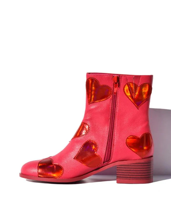 Pink Heart To Heart Ankle Boot Shoes Unique Vintage Boots