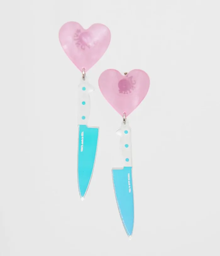 Pink Iridescent Heart Knives Drop Earrings AccessoriesHalloween Unique Vintage Accessories Pink Iridescent Heart Knives Drop Earrings AccessoriesHalloween Unique Vintage Accessories