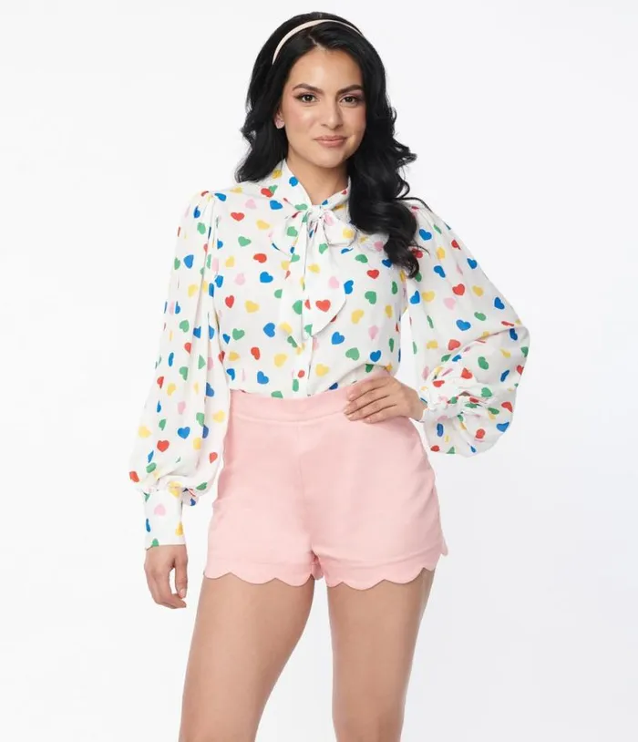 Pink Scallop Shorts Clothing Unique Vintage Shorts