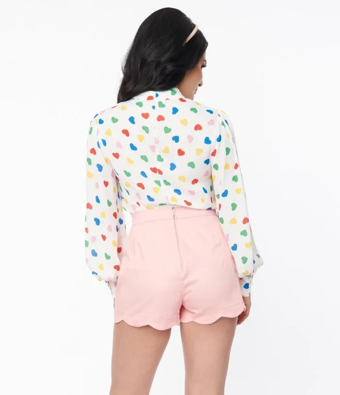 Pink Scallop Shorts Clothing Unique Vintage Shorts