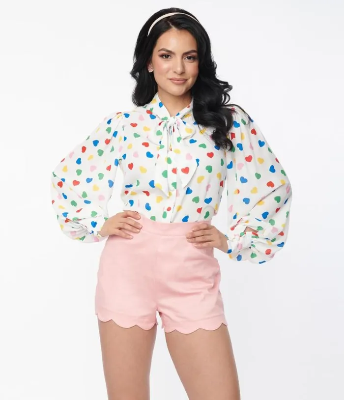 Pink Scallop Shorts Clothing Unique Vintage Shorts