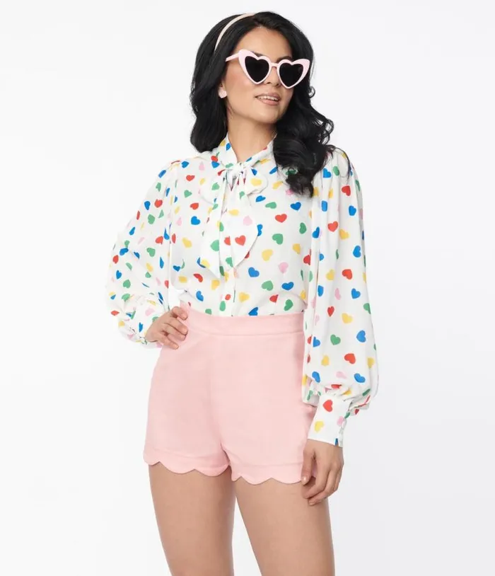 Pink Scallop Shorts Clothing Unique Vintage Shorts