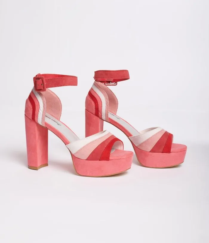 Pink Suede Peep Toe Platform Heels Shoes Unique Vintage Heels